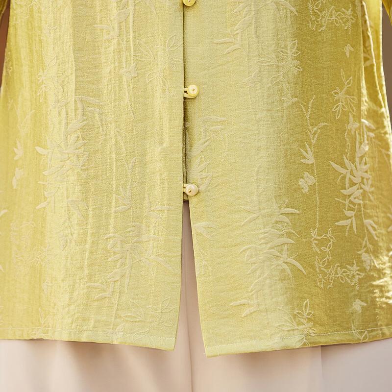 Hemd im chinesischen Stil mit Bambusblattdruck und Stehkragen für Frauen mittleren Alters