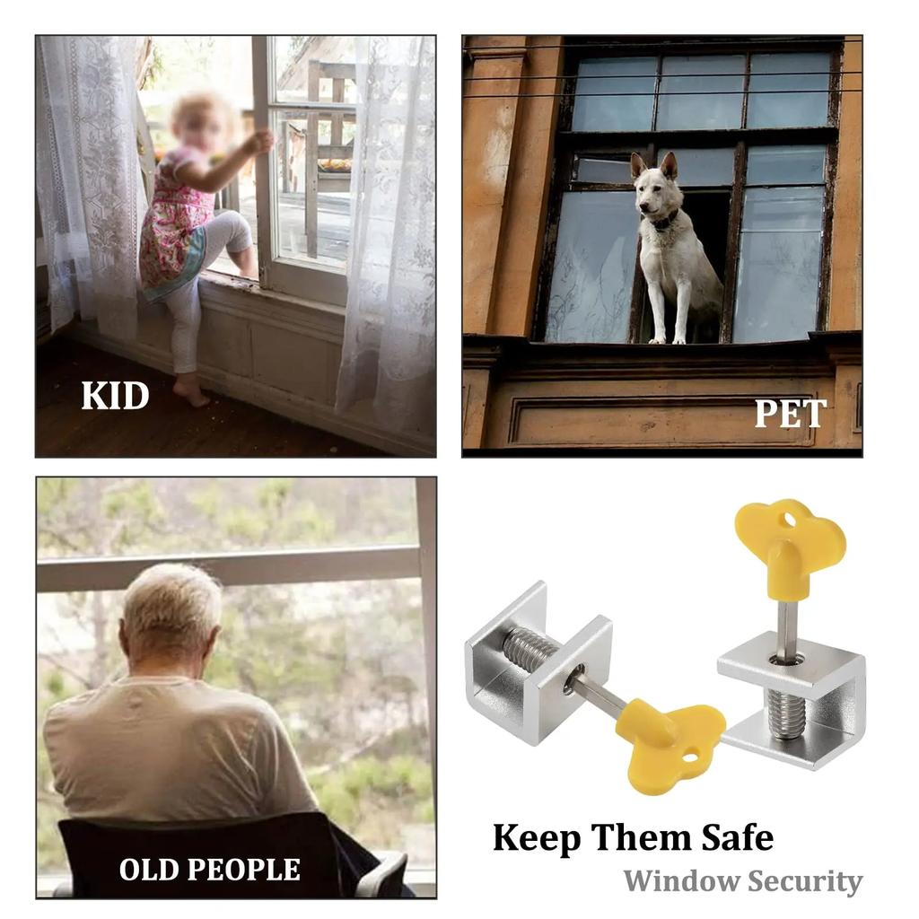2PCS Window Lock Buckle Fixed Aluminum Alloy Screen Sliding Window Child Protection Safety Household Anti-Theft Limit Device