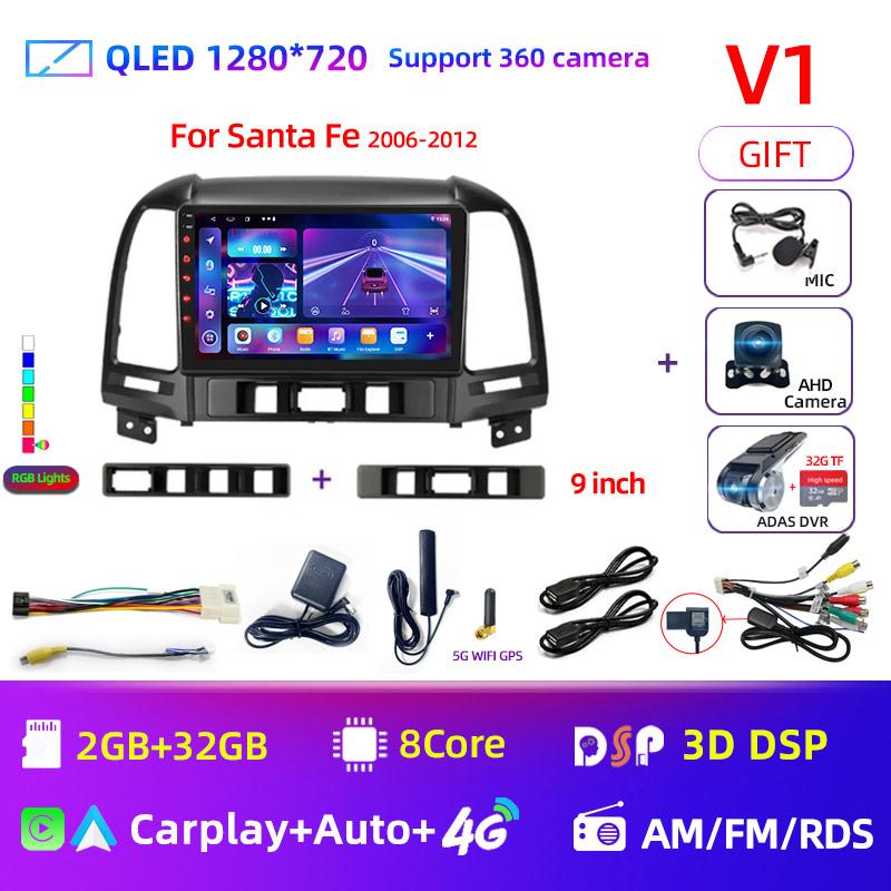 8Core Android 12 DSP Car Radio Multimidia Video Player Navigation GPS For Hyundai Santa Fe 2 2006-2012 2din Head Unit Carplay