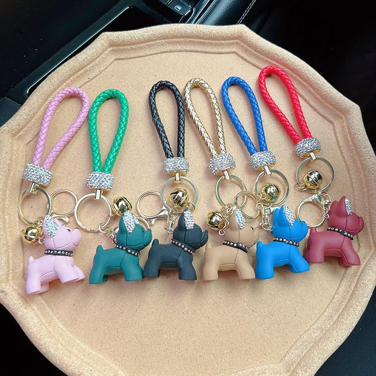 Bulldog Resin Lovely Cartoon Keychain With Shiny Diamonds Perfect For Key Car