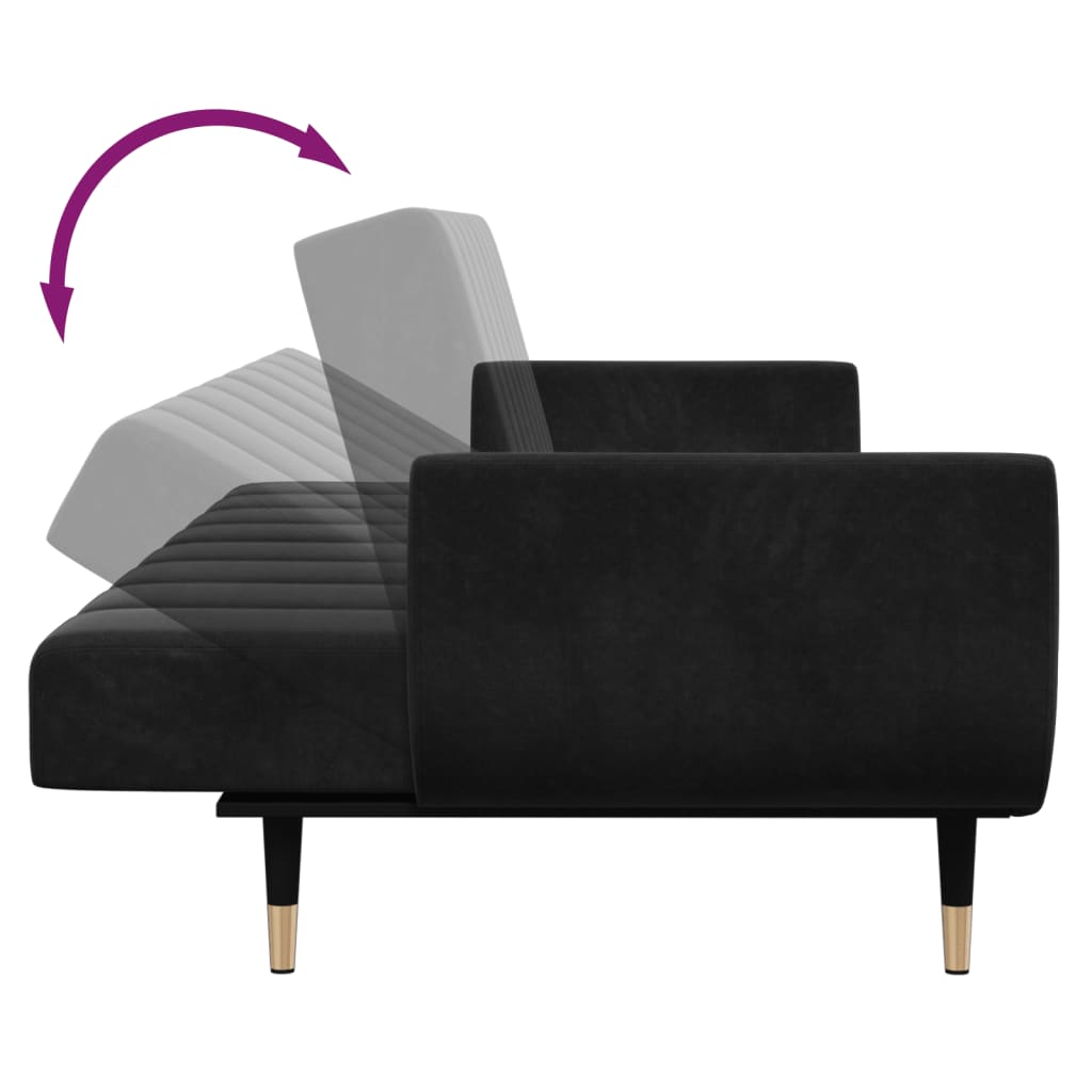 2 Seater Sofa Bed with Ottoman Black Velvet