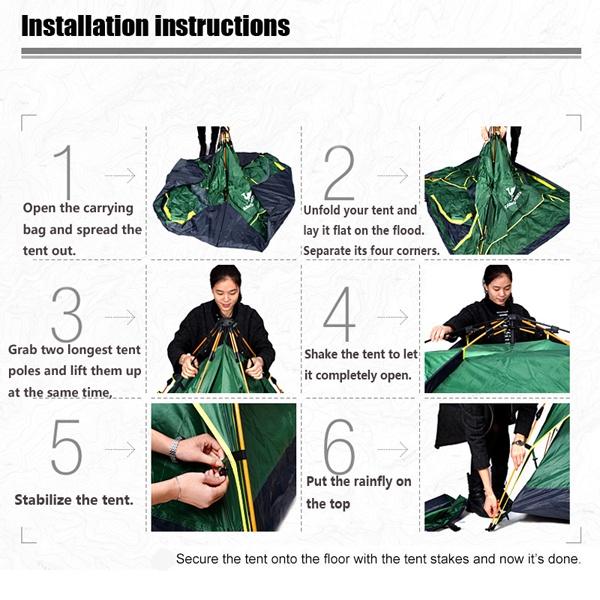 200 X 200 X 135cm 3-4 Person Dual Layer Waterproof Windbreak Portable Outdoor Equipment Camping Tent