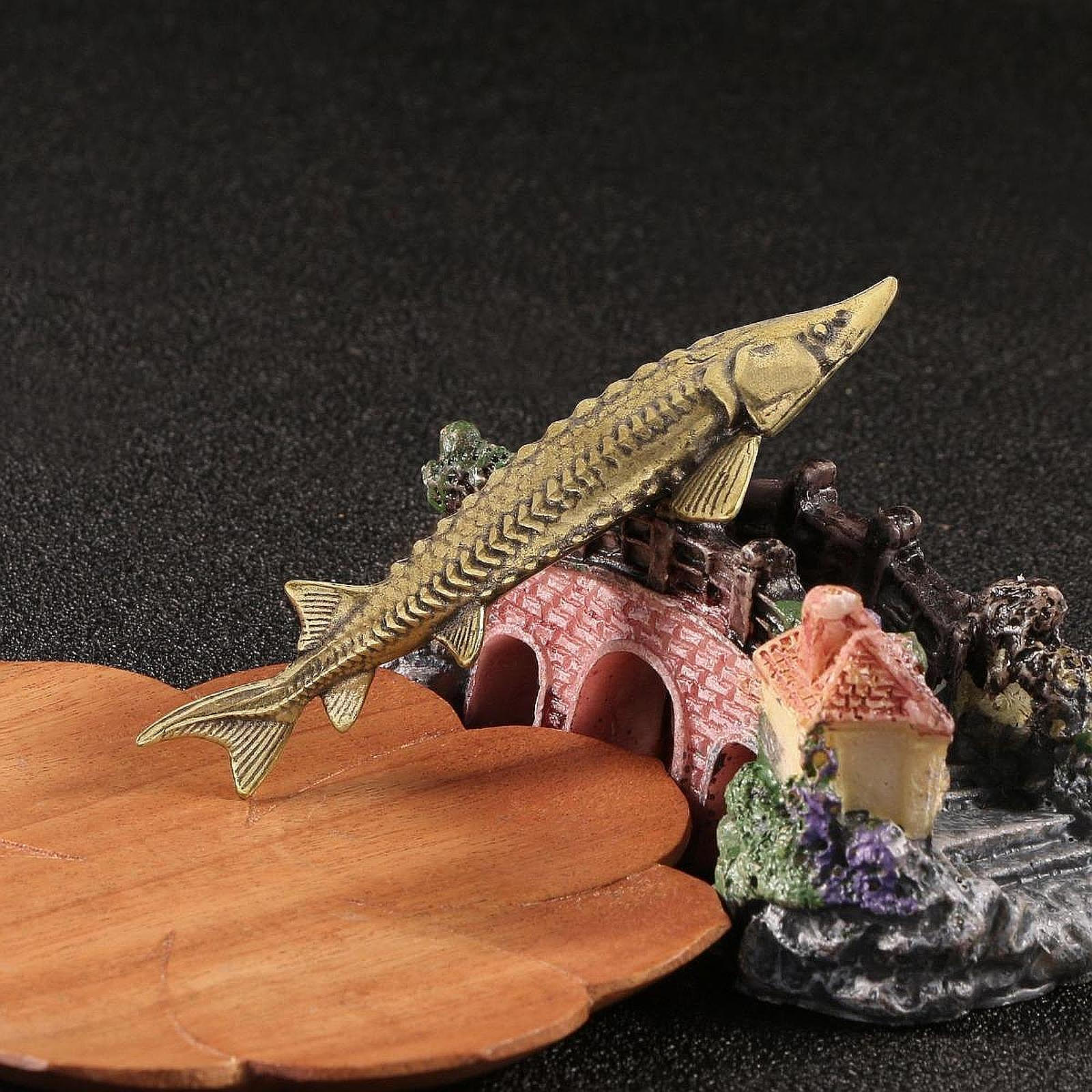 

Sturgeon Fish Statue Antique Figure Rustic Craft Brass Figurine Retro for Business Shelf Living Room