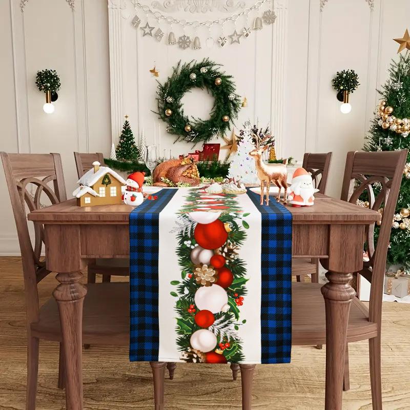 Buffalo Check Christmas Table Runner Seasonal Winter Christmas Xmas Waterproof Reusable Holiday Farmhouse Style Table Decoration 35x120cm