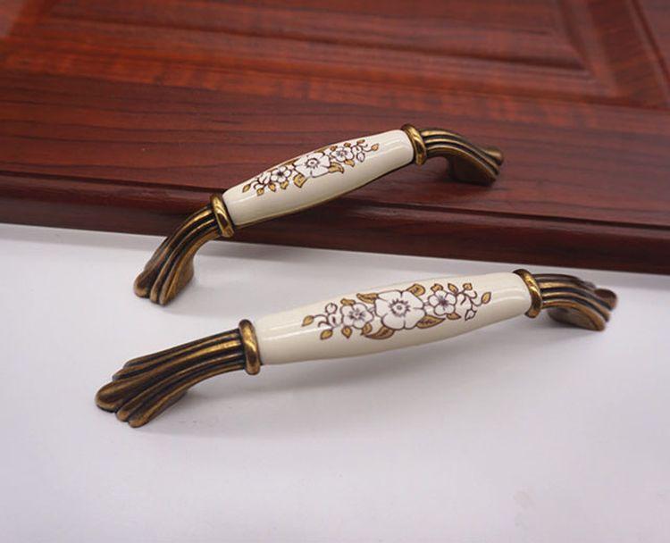 Vintage Wardrobe Door Furniture Ceramic Handle Drawer Antique Bronze Cabinet Dresser Ceramic Handle Pull