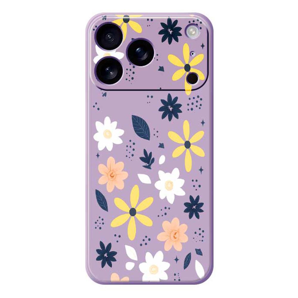 

For iPhone 17 Pro Max Case Colorful Floral Blue Leaves Pattern Printing Straight Edge TPU Phone Back Cover Purple