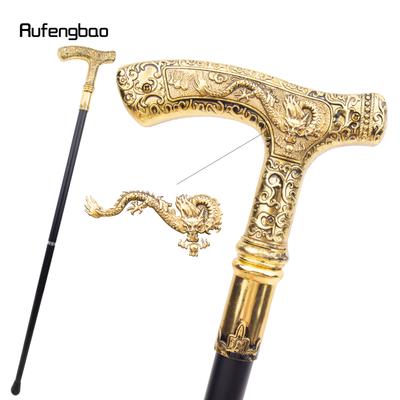 Goldener Drache Luxus-Muster Gehstock Party Mode Eleganter Gehstock Dekorativer Cosplay Spazierstock Knauf Crosier 89cm
