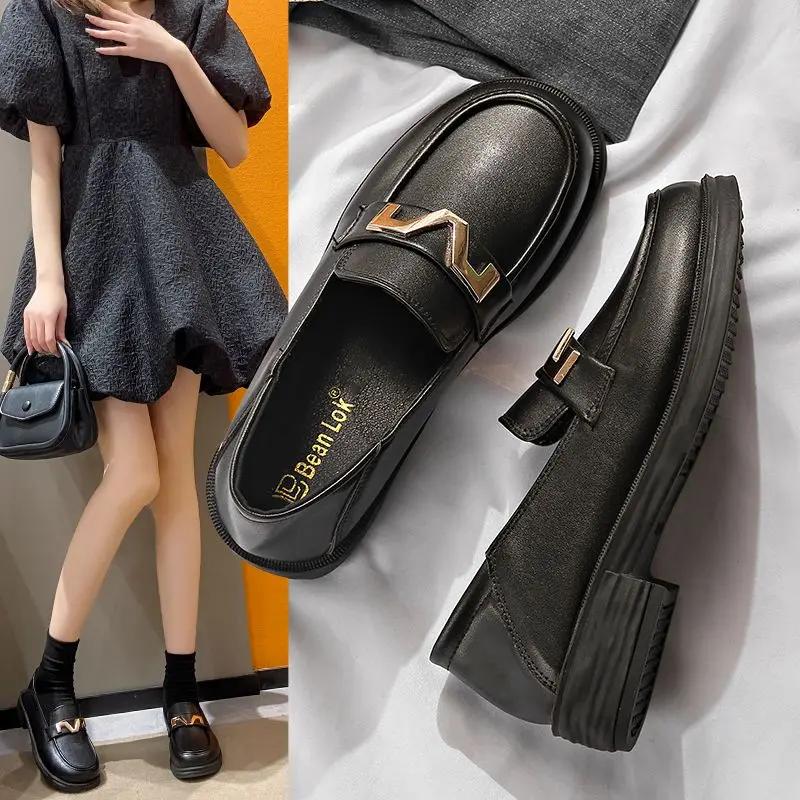 Fashion Mary Jane Gothic Metal Decoration Japanese Style Lolita Matte Loafers with Medium Heels Women's Shoes Round Toe Ladies Footwear
