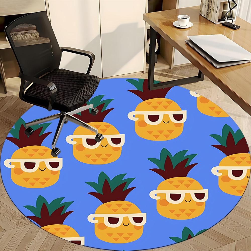 1pc Pineapple Pattern Carpet, Round Non Slip Durable Large Size Office Carpet, Suitable for Office