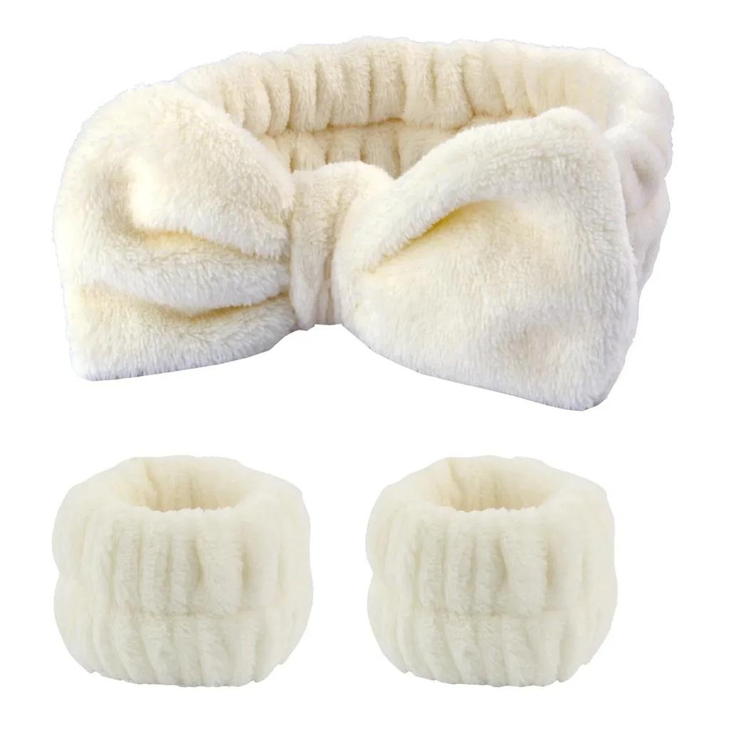 1/2/3pcs Bow Headband Wristband Set Towel Elastic Soft Washing Face Shower Make Up Yoga Sports Skincare Headband For Women Girls