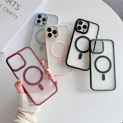Carcasă Transparentă Color Mată Anti-amprentă TPU + Acrilică Pentru iPhone 15 14 13 12 11 Pro Max Plus Inel Metalic Orificiu Mare Obiectiv Capac Spate Magnetic