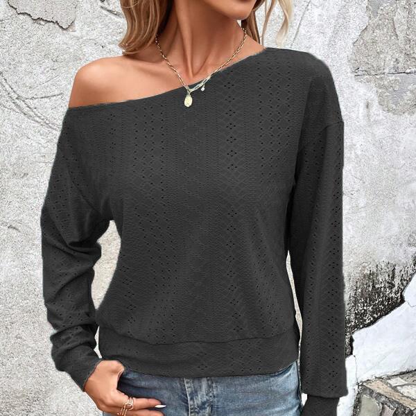 

Новая женская сексуальная повседневная однотонная рубашка с открытыми плечами и длинными рукавами M чёрный