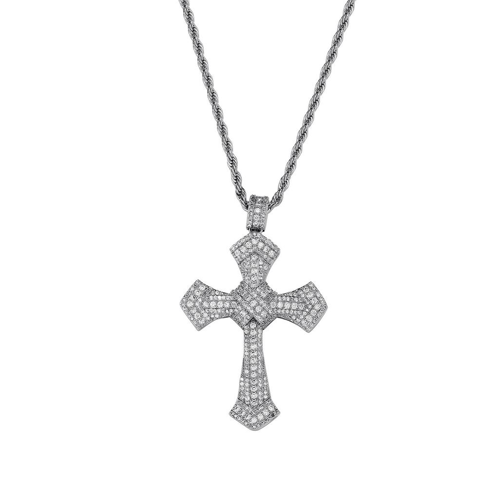 Hip Hop T Square Zircon Cross Pendant Hipster Men's and Women's Fashion Personality Necklace Accessories
