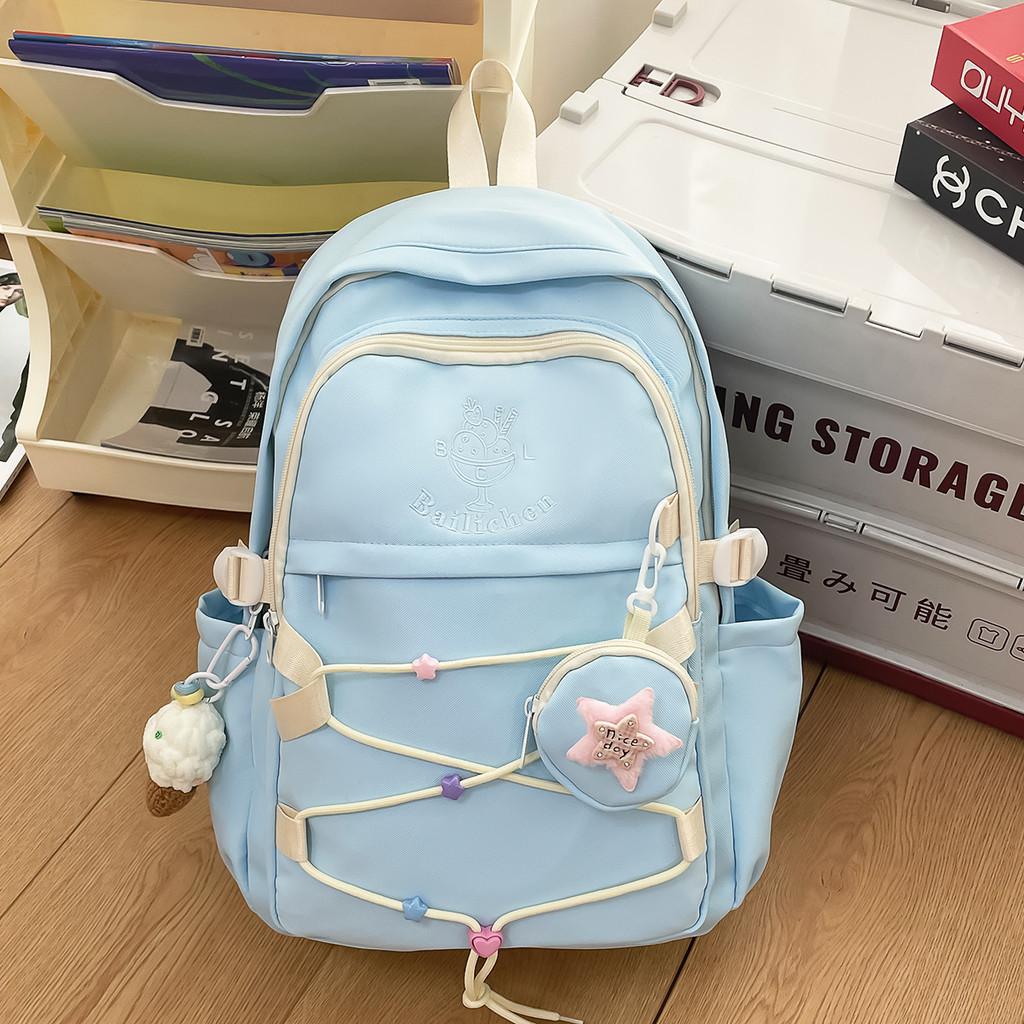 Natureinspired Nylon Backpack With Drawstrings And Geometric Pattern For Teens