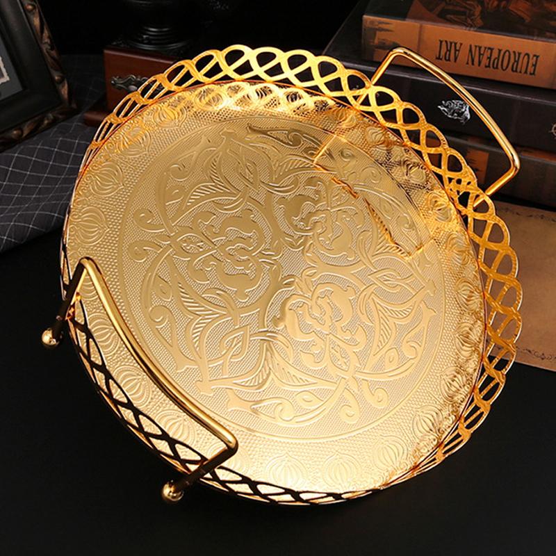 Golden Alloy Fruit Tray circle Snack Dessert Storage Plates for Cupcake Display Birthday Party Dessert Wedding Decoration