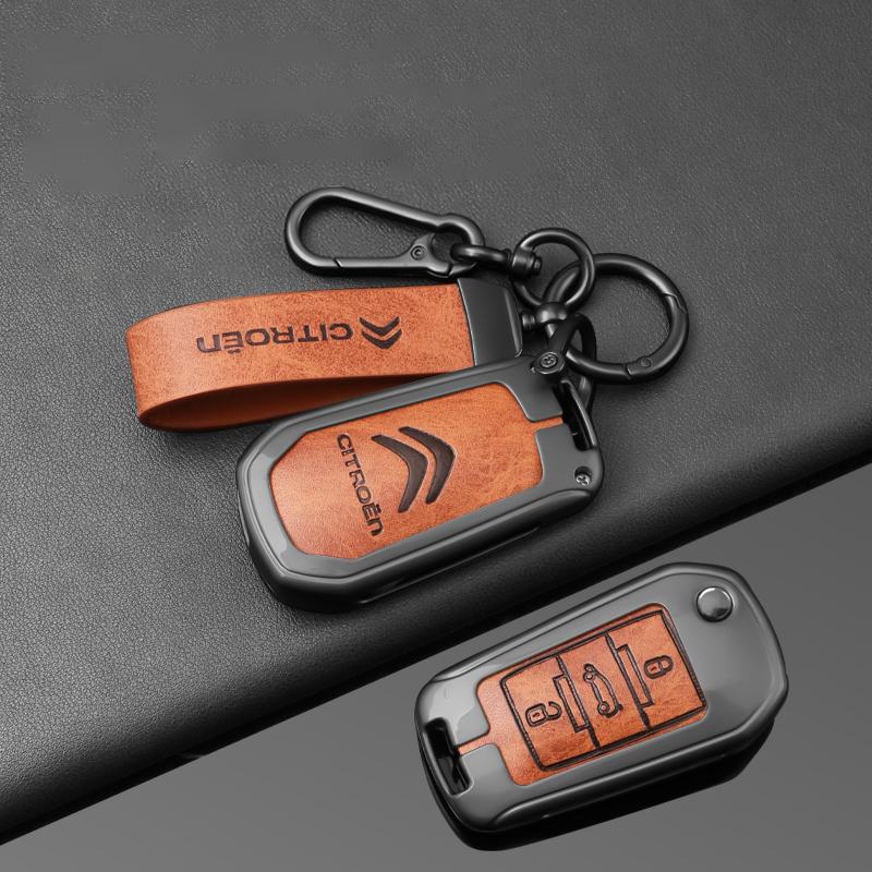 DBGO4 Leather Zinc Alloy Car Flip Key Case Cover Holder Shell Kerring For Citroen C3 C4 CACTUS C6 C8 Auto Key Protector Accessories