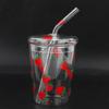 Heat Resisting Clear Strawberry Pattern Coffee Juice Drinking Water Glass Cup with Straw Lid