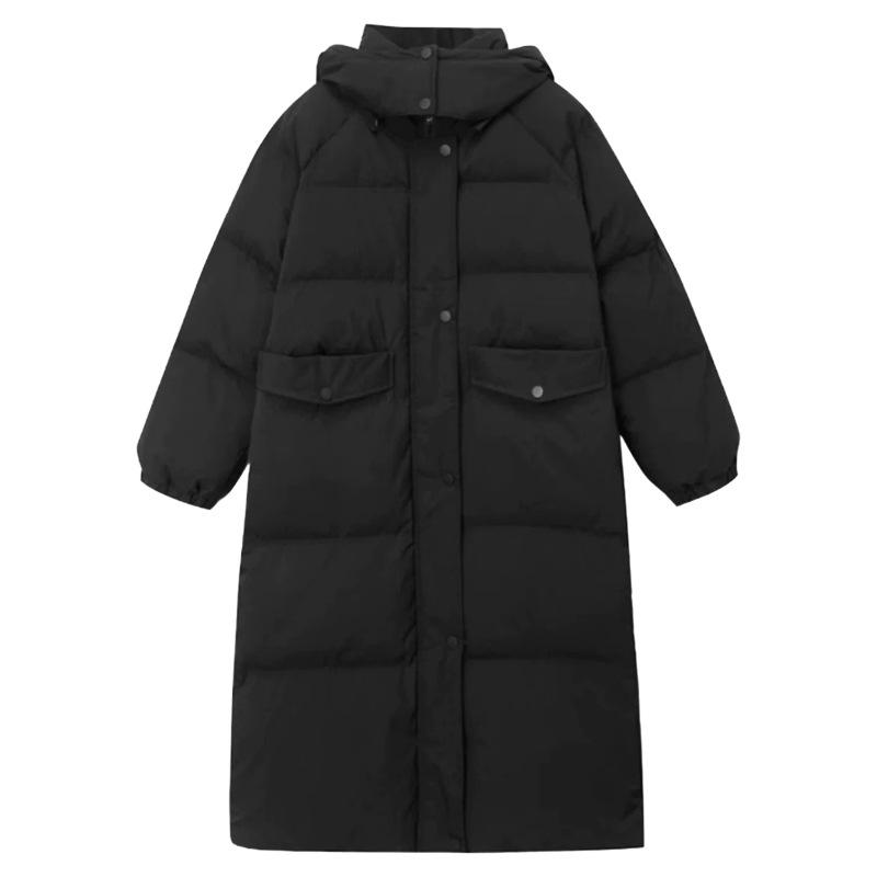 

Black Long Cotton Jacket for Women In Winter New Korean Style Over-knee Warm Cotton Jacket for College Style Thickened Bread Jacket S чёрный