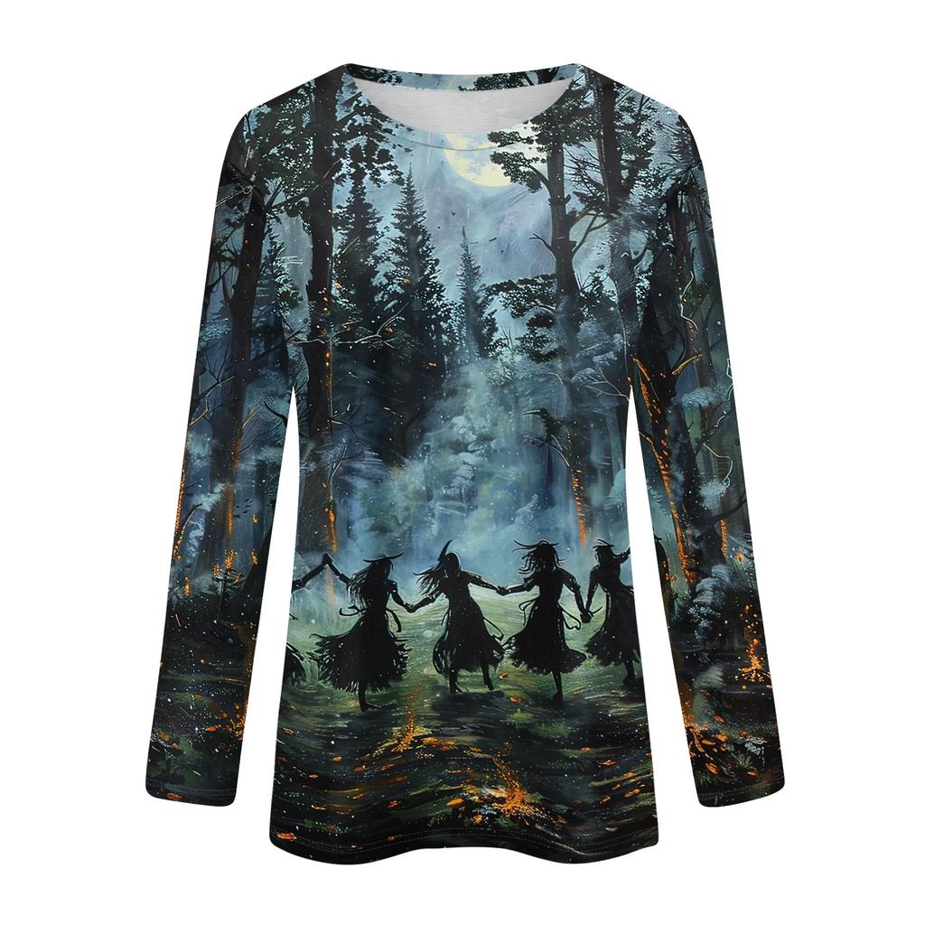 Women's Halloween Print Long Sleeve Neck Pullover Top
