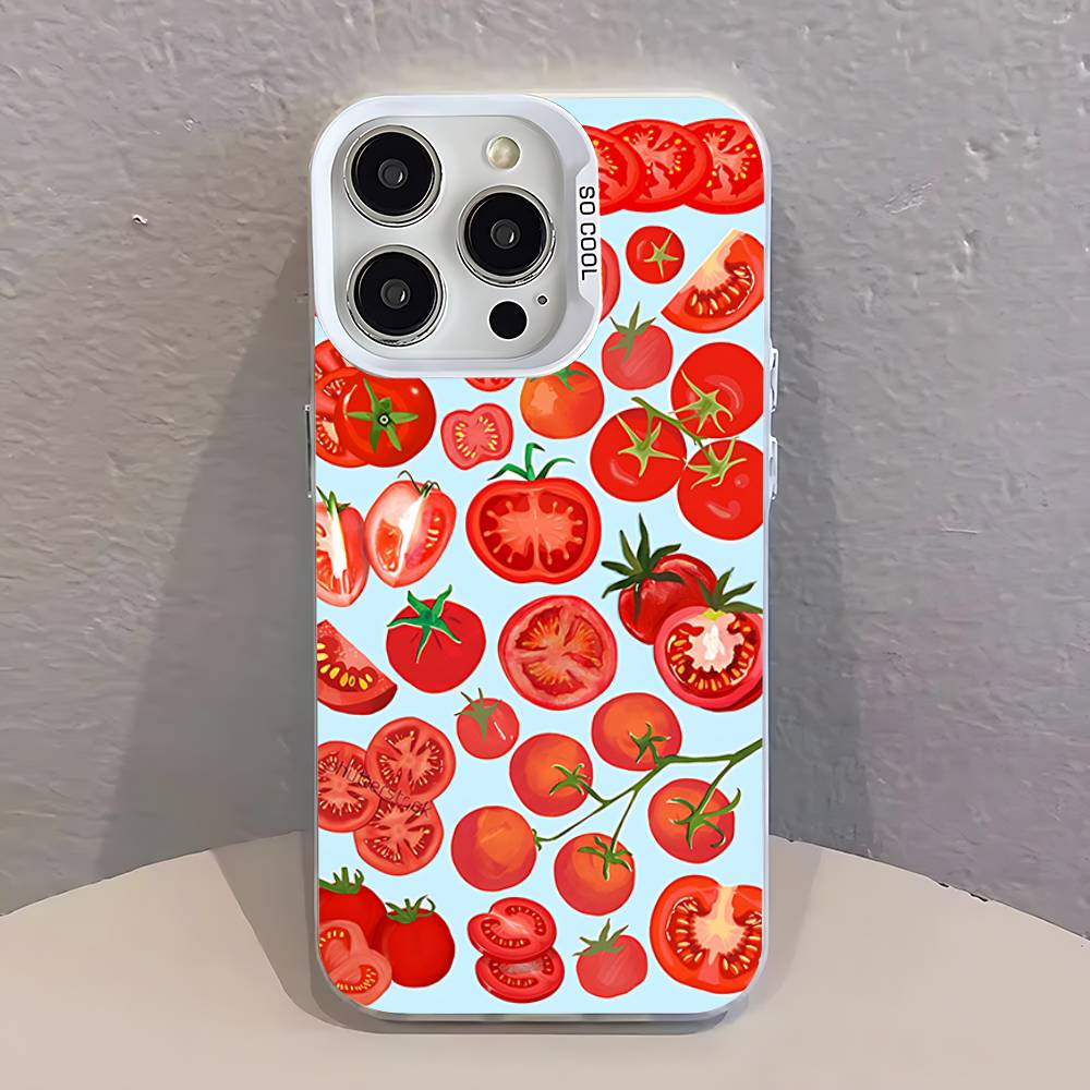 

Ins Korean Tomatoes Phone Case For iPhone 12,16,17,14,13,15,11,Pro,XS,Max,Plus,Mini,SE4,E White Matte Shockproof Cover iPhone14Plus
