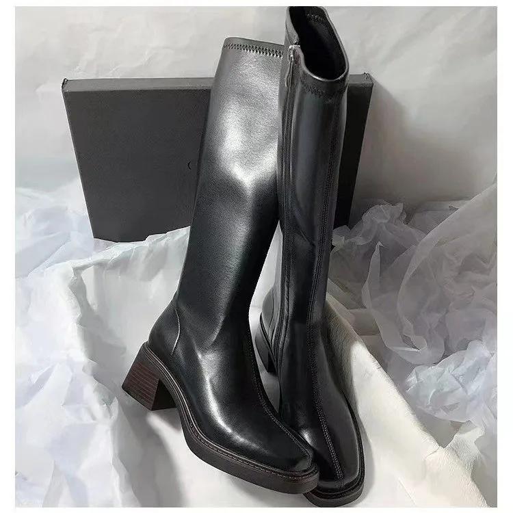 Womens Knee High Boots Temperament Slimming Long Tube Boots High Quality  Casual Soft Leather Boots for Women Botas Largas Mujer
