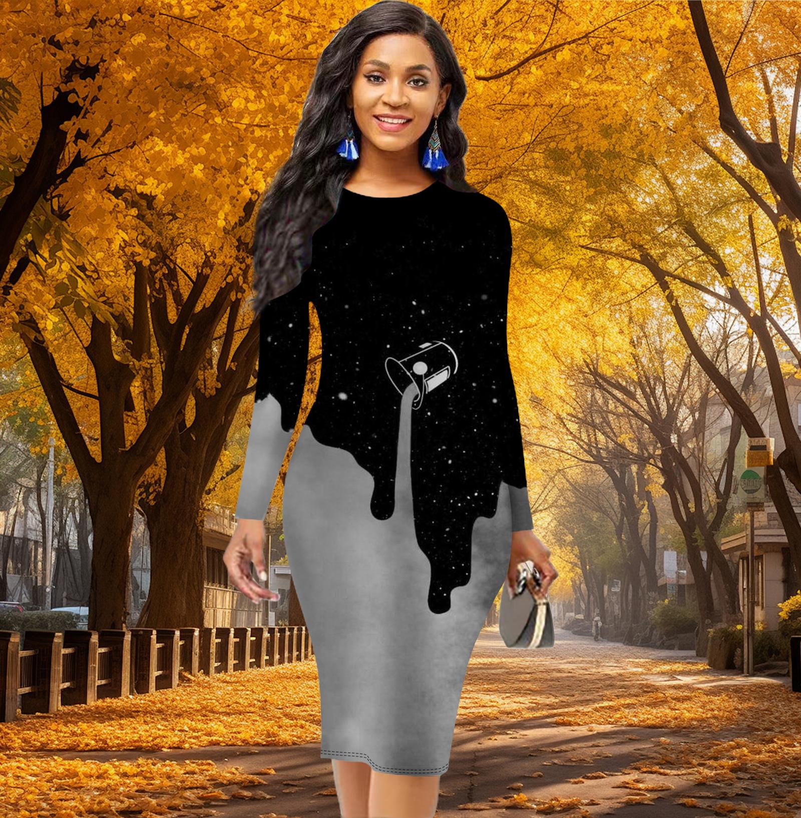 

Длинный рукав, талия, облегающее, офисное, облегающее, с принтом в виде ведра краски, элегантное облегающее платье 8XL фиолетовый