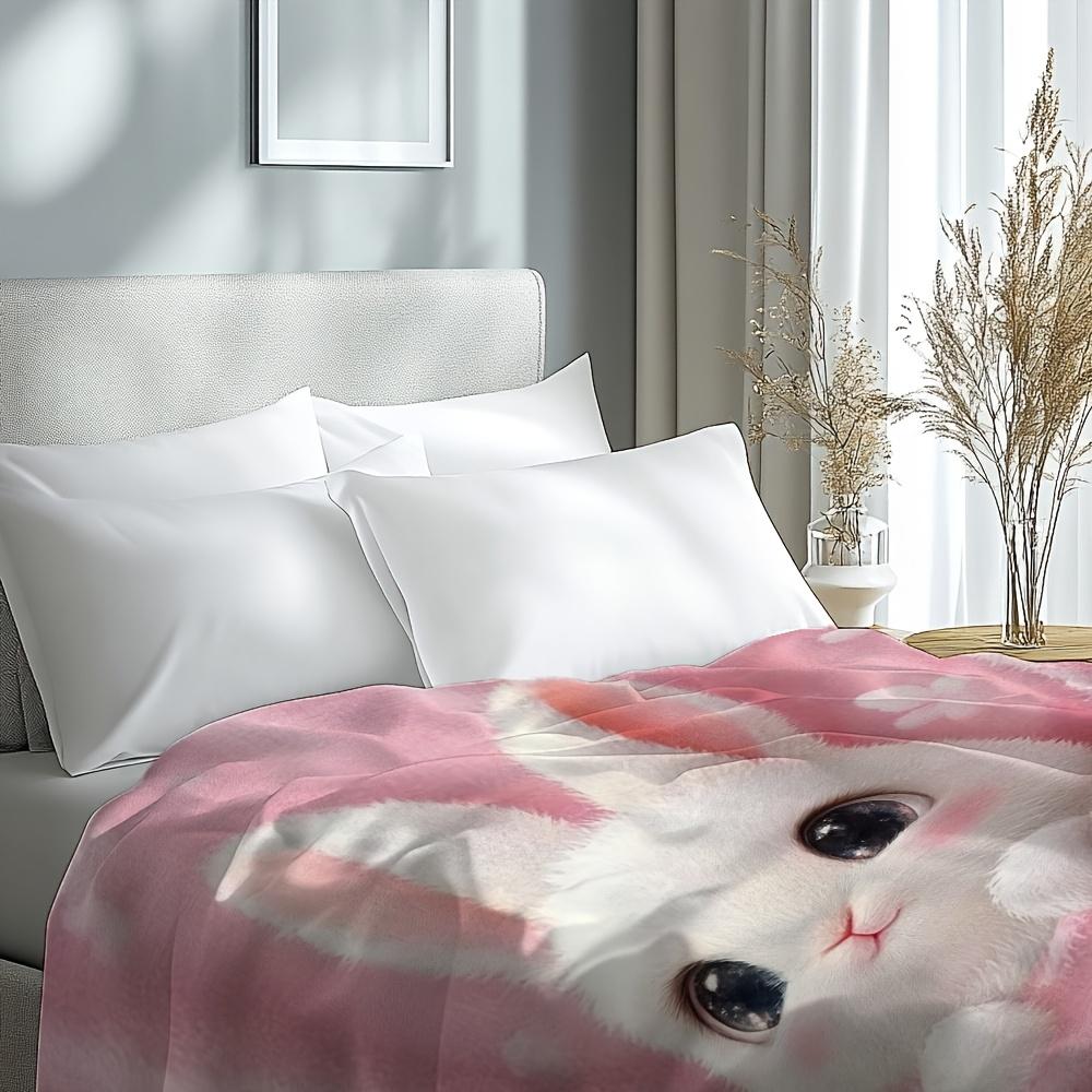 VIKAMA Entzückende Kaninchen Plüschdecke Winter Reisebegleiter Warme Bettwäsche Feiertagsgeschenk Weiche und Gemütliche Rosa Flauschige Decke