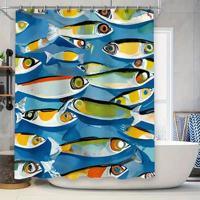 Bright Fish Print Shower Curtain Waterproof Fabric Home Decoration Wall Hanging Blue Green Yellow Decorative Bathrooms