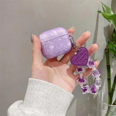 For Apple AirPods 2 Protective Case Shell Texture Pattern TWS Earbuds Soft TPU Cover with Heart Strap