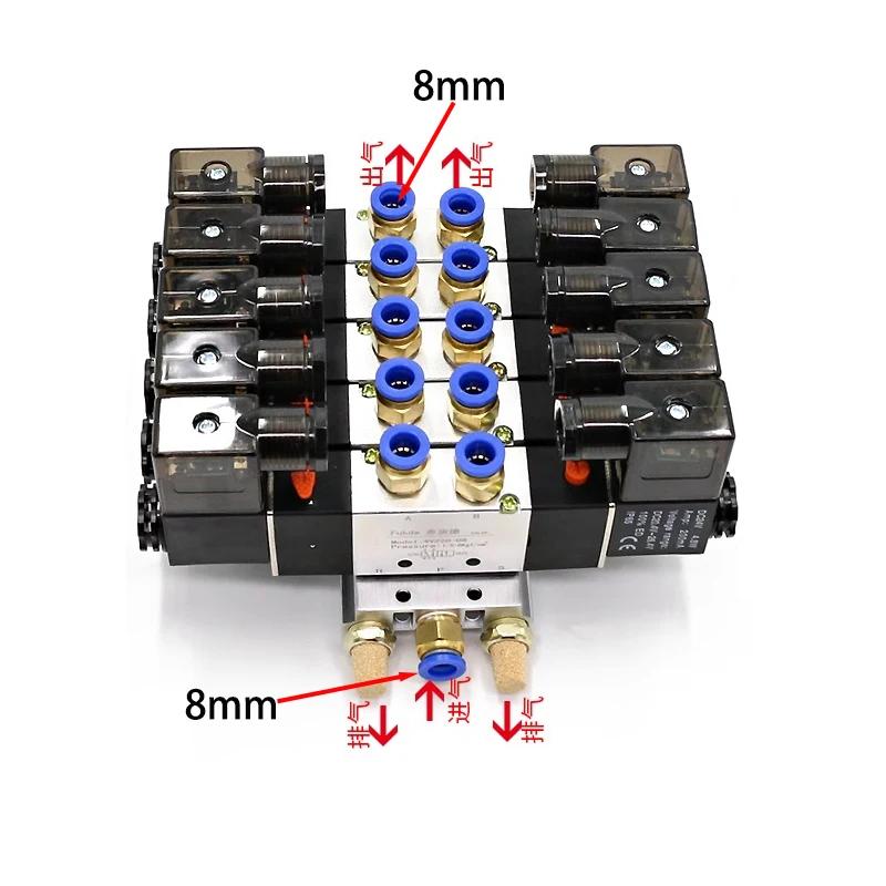 2 - 5 Row Pneumatic 5 Way Double Solenoid Valve Block 4V220-08 Plate With Fitting Manifold 12V DC 24V AC 110V 220V 5/2 24VDC