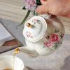 Ceramic Teapot With Floral Embossing And Gold Trim Ergonomic Handle Porcelain Tea Pot For Daily Use