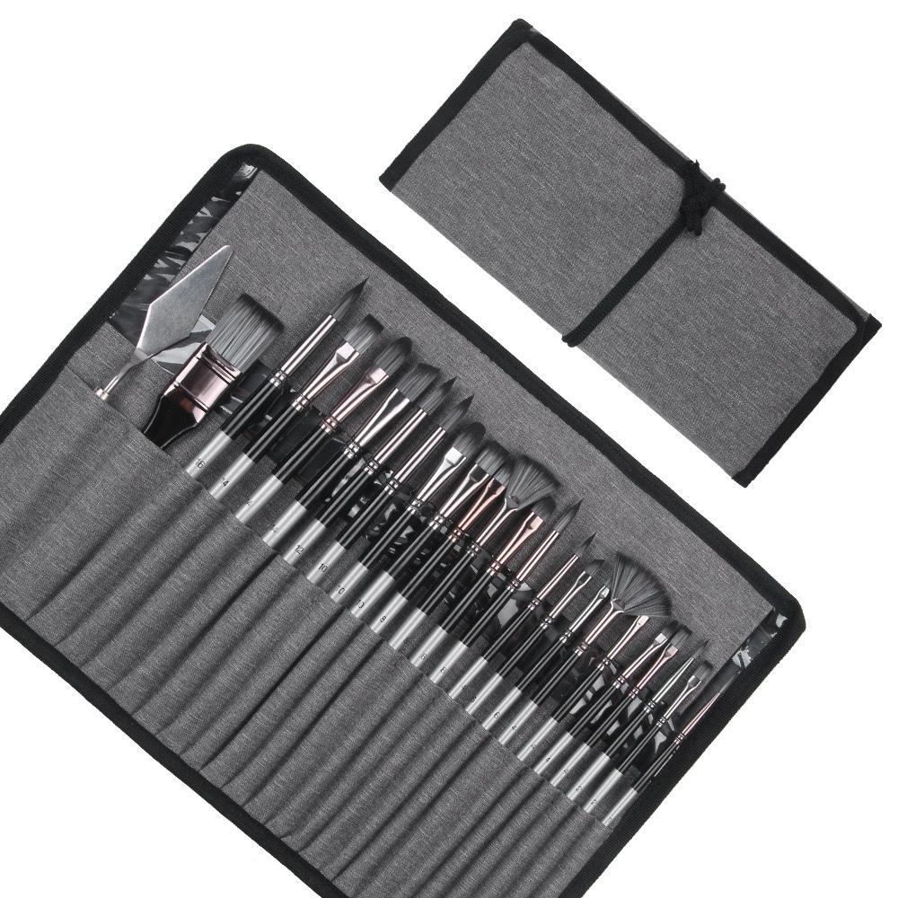 24-Piece Canvas Bag Oil Painting Brush Set with Nylon Silver-Gray Handles for Gouache and Watercolor
