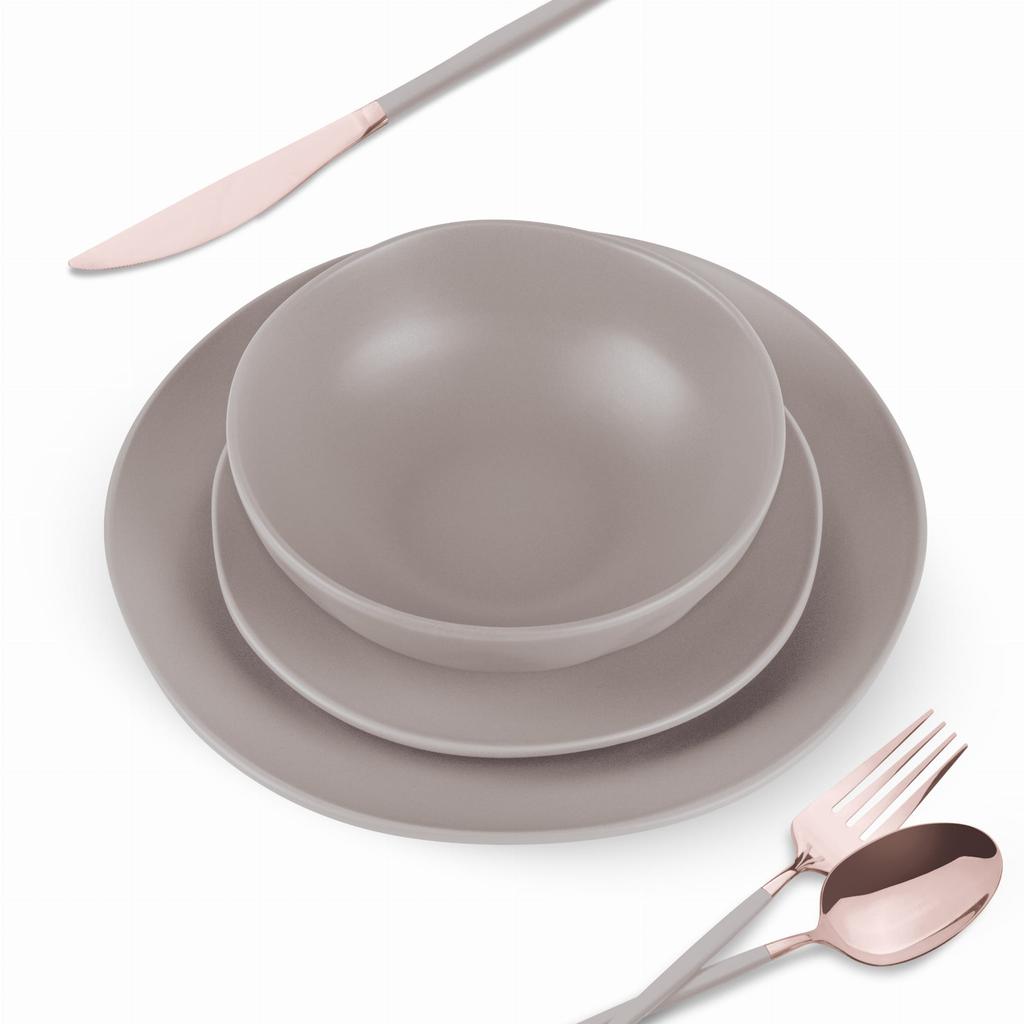 Zastawa stołowa Serwis Komplet talerzy naczyń 18 ele dla 6 osób BERLINGER HAUS Taupe BH-10023