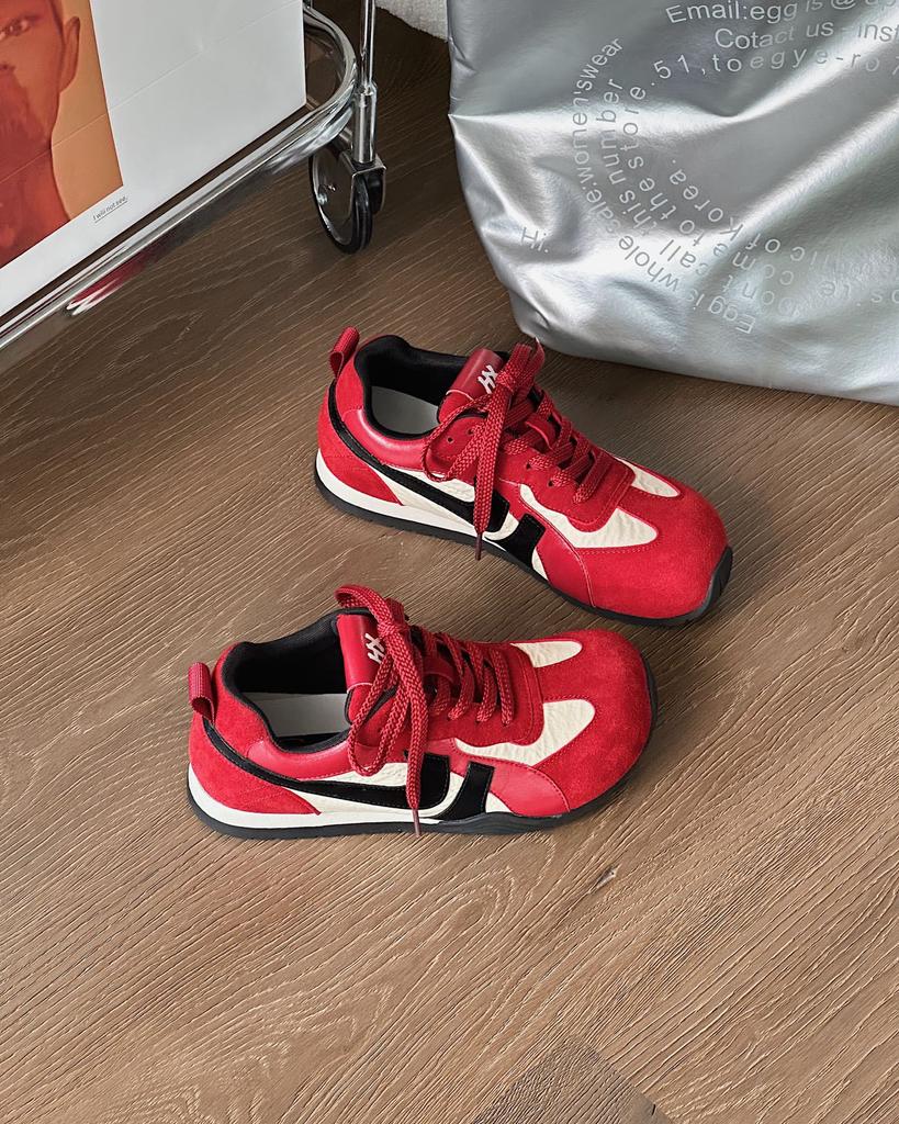 Dexun Shoes Women's 2025 New Autumn Popular Thick-soled Color Matching Popular Forrest Gump Shoes Versatile Leather Casual Sports Shoes