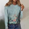 Women's Fashion Casual Long Sleeve Print Round Neck Pullover Top Blouse