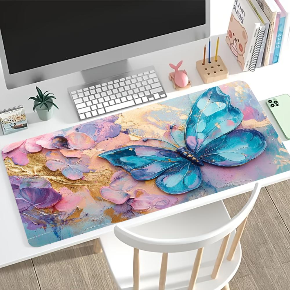 Vintage Butterfly Floral Large Extended Gaming Mouse Pad Non Slip Desk Surface Flower Art Print For Gaming And Office Desktop