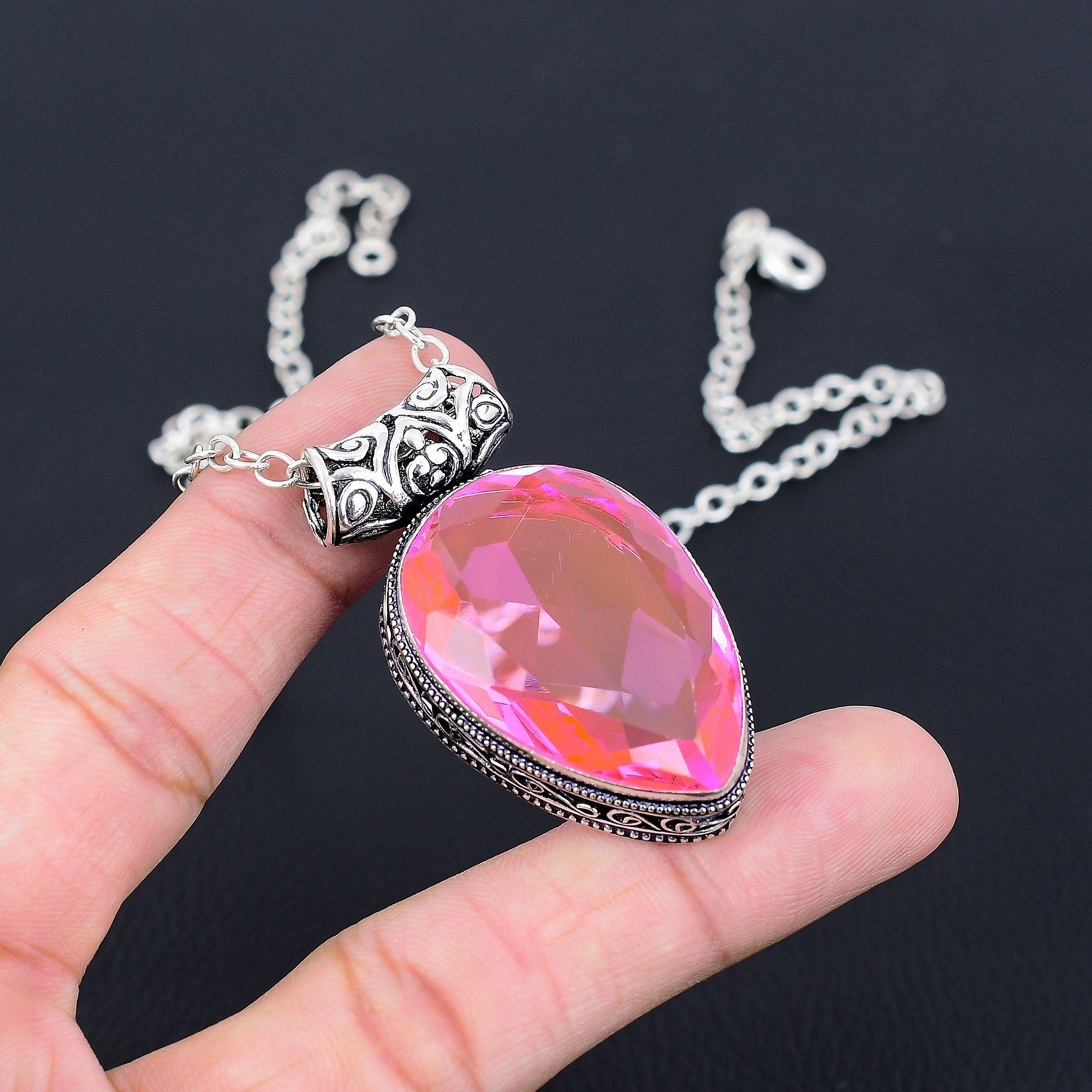 

Ювелирный кулон ручной работы из стерлингового серебра 925 пробы с розовым рубиллитом 1,97 дюйма