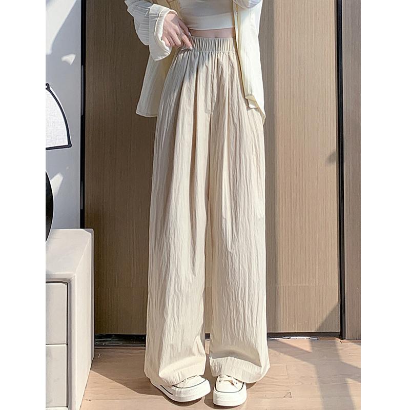 Spring Summer Women Loose Wide Leg Pants Casual Elastic Waist Stright Long Wide Leg Pants Female Casual Female Pants Trousers
