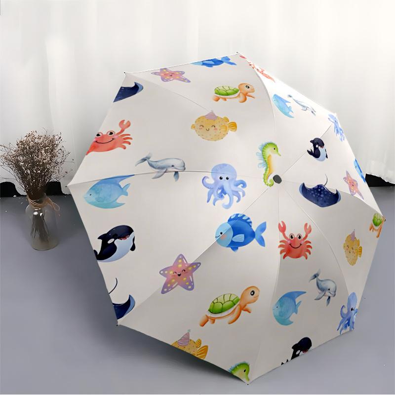 1pc Ocean Creatures One Umbrella  a Plastic Hle, Compact  Stylish, with a Vibrant Cartoon Pattern, Perfect  Home, Travel