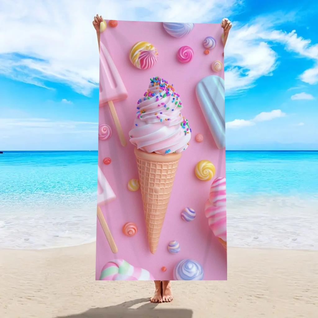1 pièce serviette de plage imprimée crème glacée, serviette de plage absorbante à séchage rapide élément été, serviette de voyage natation yoga gym sports