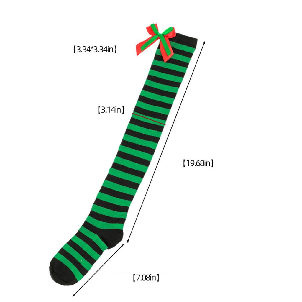 Women Over Knee Socks Christmas Striped Bow Stockings Christmas Thigh High Stockings Knee High Socks Holiday Socks Gifts