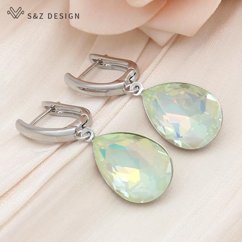 Modische Wassertropfen Kristall Hängeohrringe für Damen Hochzeit Stilvoll Roségoldfarben Ohrhänger Schmuck Geschenk