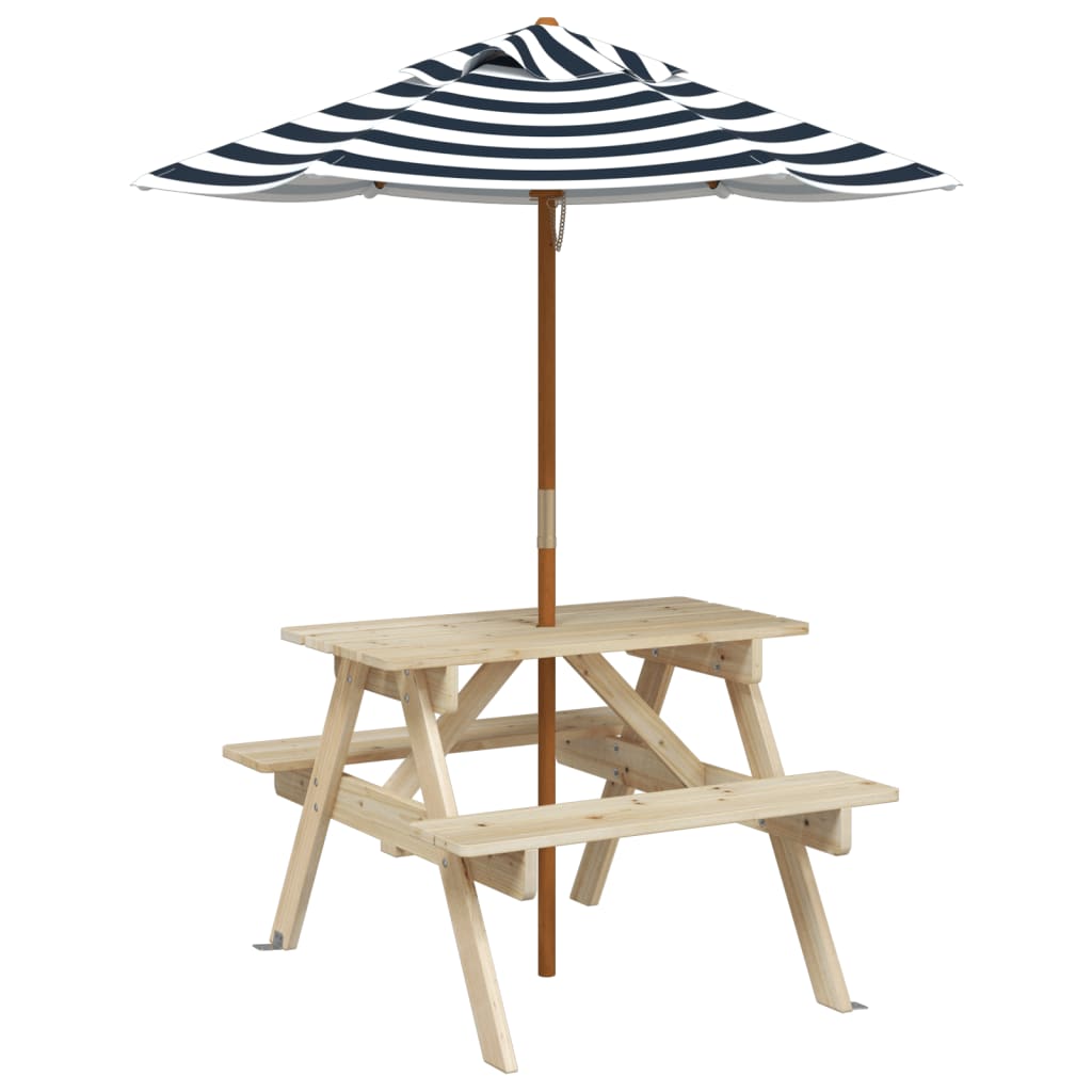 Vidaxl Picnic Table For 4 Children, With Umbrella, Fir Wood