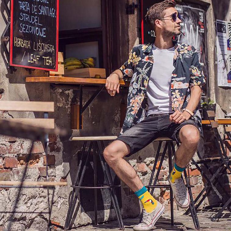 1 Pair of  Fun Men Socks Casual Cartoon Fruit Banana Flamingo Lemon Egg Sloth Pizza Happy Harajuku Skateboard Socks