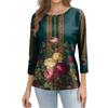 Trendy Vintage 3/4 Sleeve Top For Women,Ladies Casual Three Quarter Sleeve Round Collar Printed T-Shirt Blouse