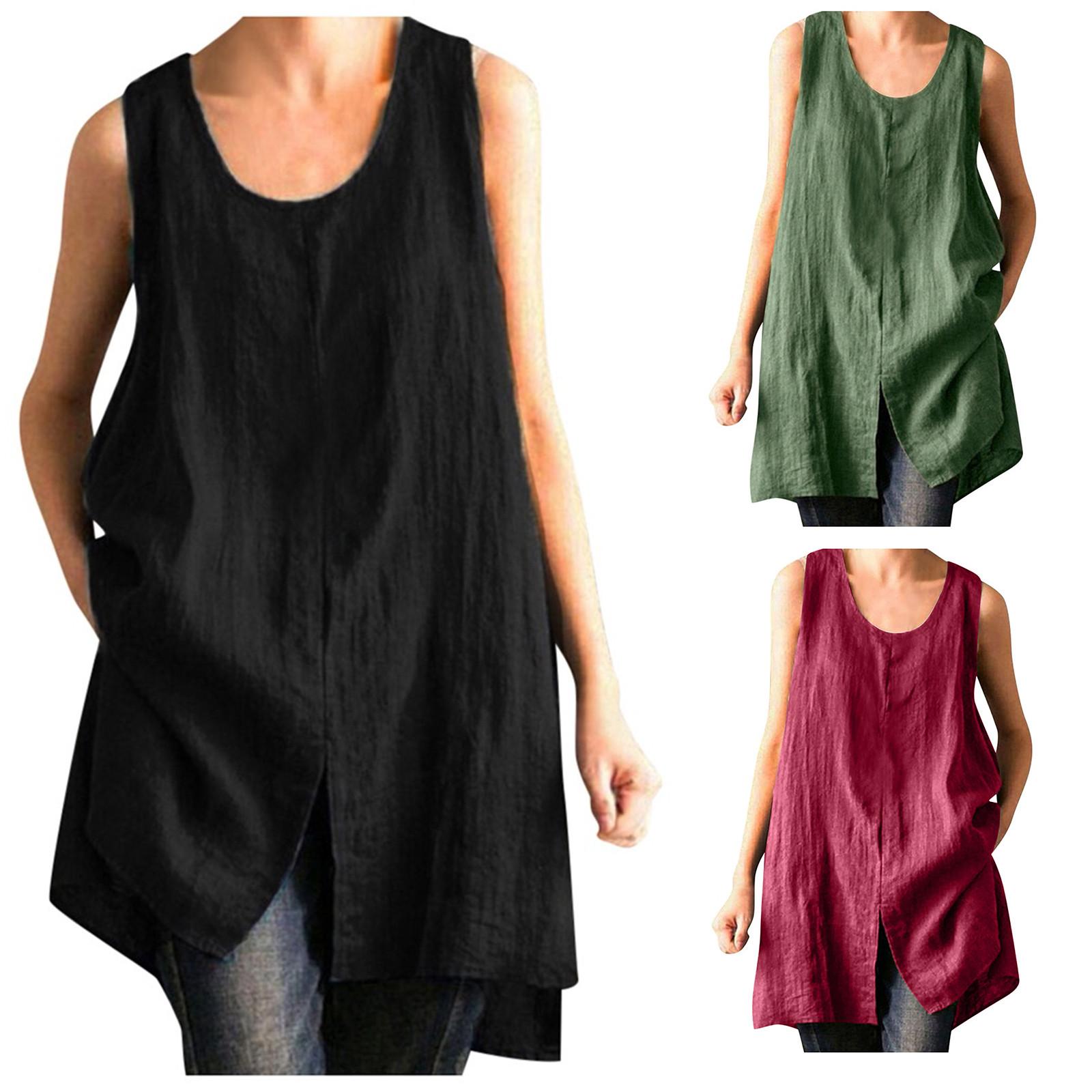 

Женские однотонные хлопковые и льняные майки больших размеров нерегулярной формы