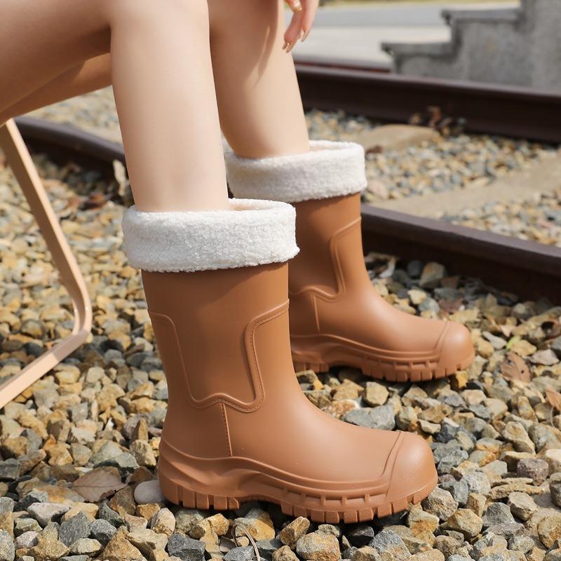 Rain shoes women's high tube new outdoor non-slip water shoes platform water boots fleece rubber shoes rain boots