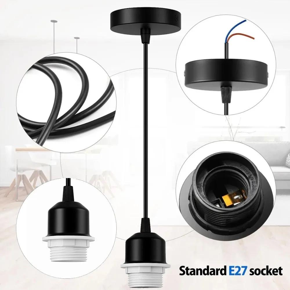 1/5PCS 1.5M Metal E27 Pendant Light Fitting Modern Industrial Lamp Holder with Lock Ring Black White Gold Braided Flexible Cable