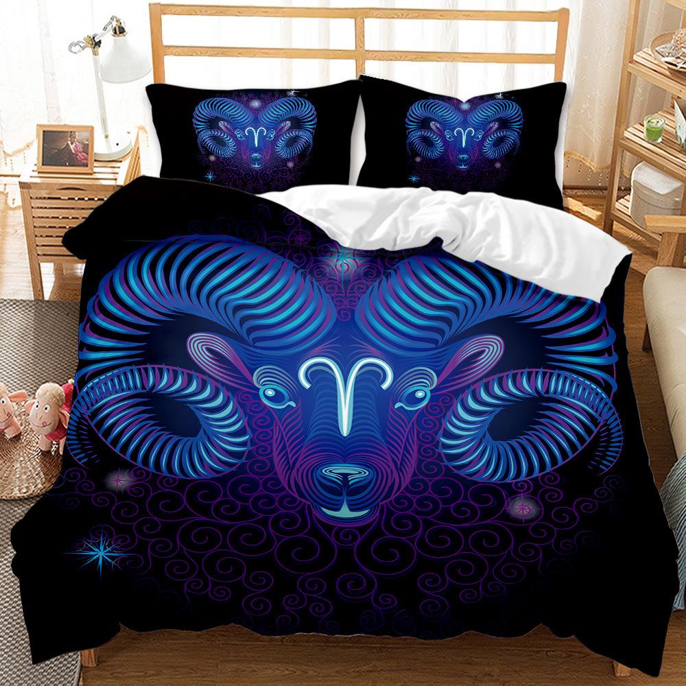 Twelve Constellations Duvet Cover Set King Size Mystery Black Background 3D Printed for Kids Teen Adult Polyester Bedding Set