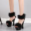 Women's Shoes High Heeled Nightclub Solid Color Thick Heel Mink Hair Fairy Catwalk 1106 Series 14cm Heel 4cm Platform LFD